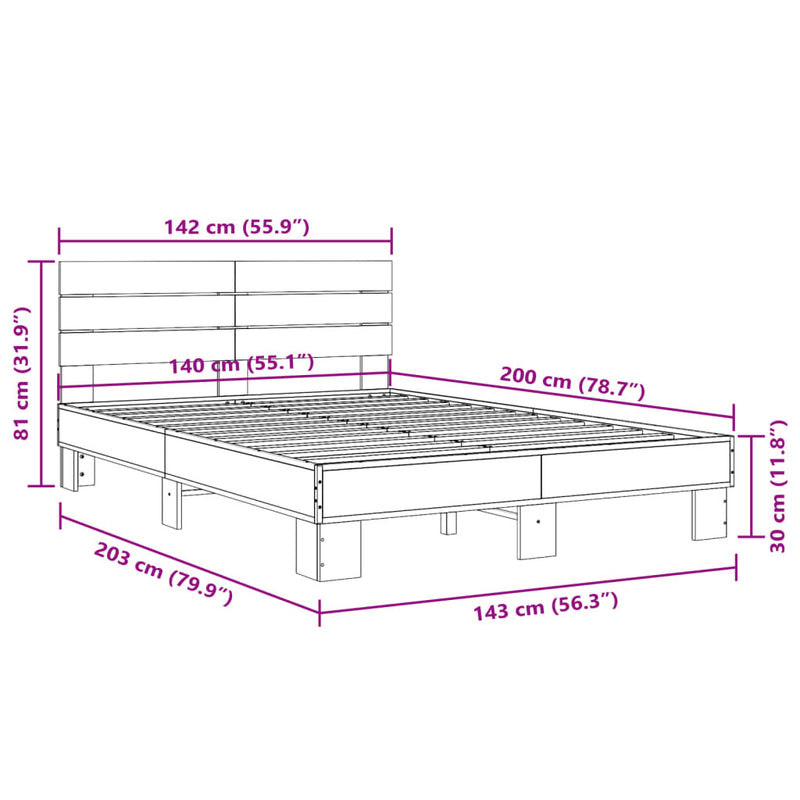 Bed Frame without Mattress Smoked Oak 140x200 cm