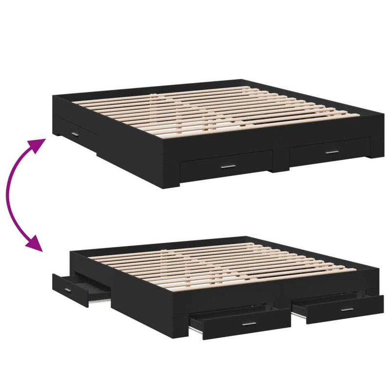 Bed Frame with Drawers without Mattress Black 180x200 cm Super King