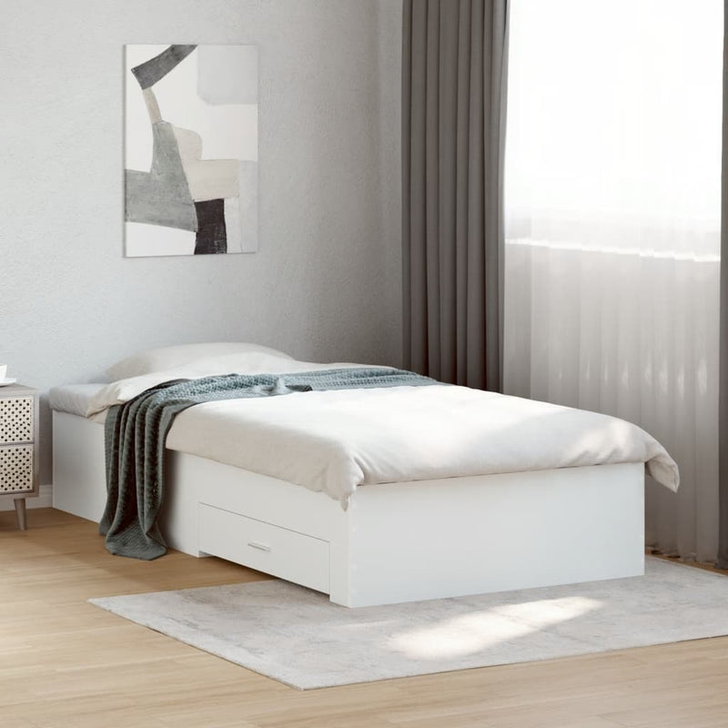 Bed Frame with Drawers without Mattress White 75x190 cm Small Single