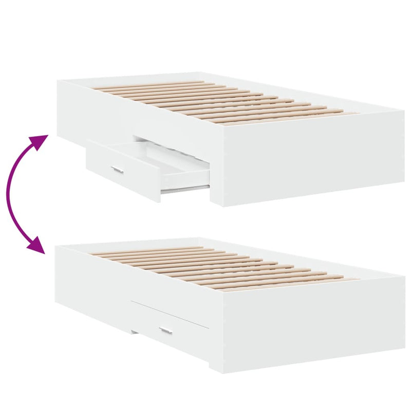 Bed Frame with Drawers without Mattress White 75x190 cm Small Single