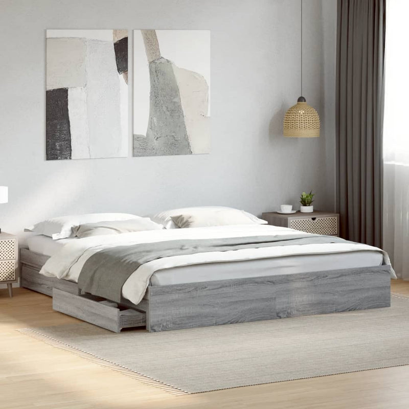 Bed Frame with Drawers without Mattress Grey Sonoma 200x200 cm