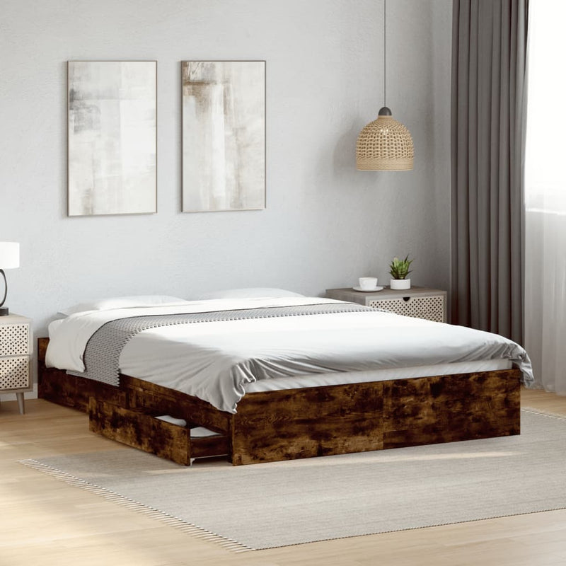 Bed Frame with Drawers without Mattress Smoked Oak 140x190 cm