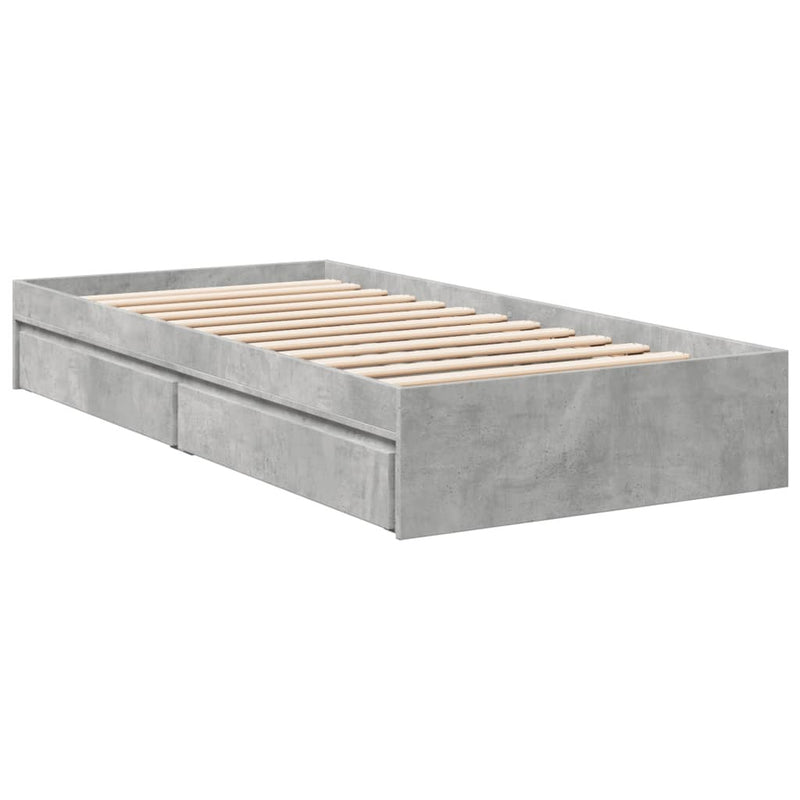 Bed Frame with Drawers without Mattress Concrete Grey 75x190 cm Small Single