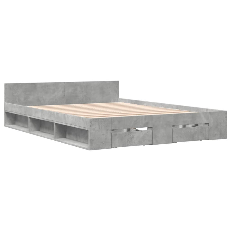 Bed Frame with Drawers without Mattress Concrete Grey 120x200 cm