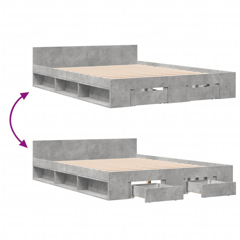 Bed Frame with Drawers without Mattress Concrete Grey 120x200 cm