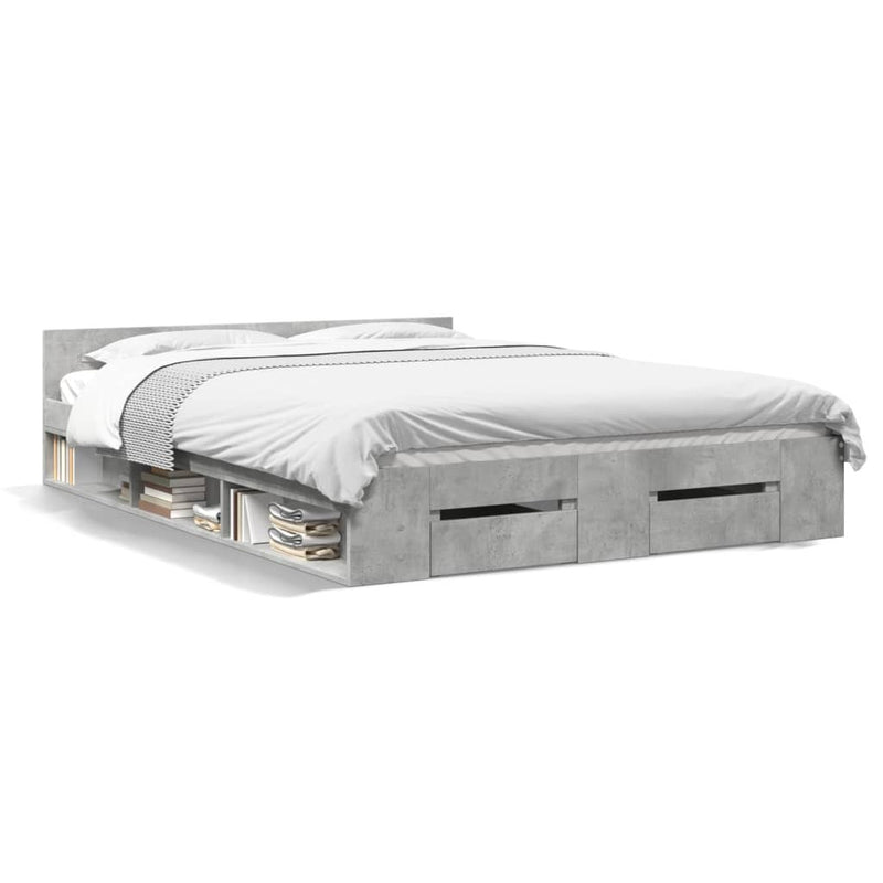 Bed Frame with Drawers without Mattress Concrete Grey 120x200 cm