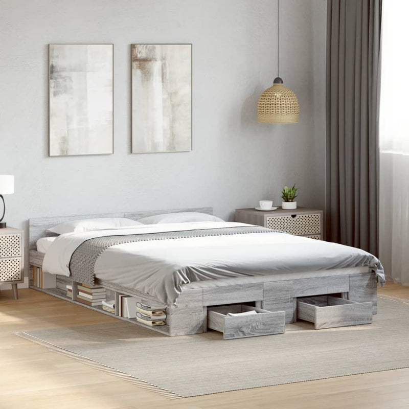 Bed Frame with Drawers without Mattress Grey Sonoma 120x190 cm Small Double