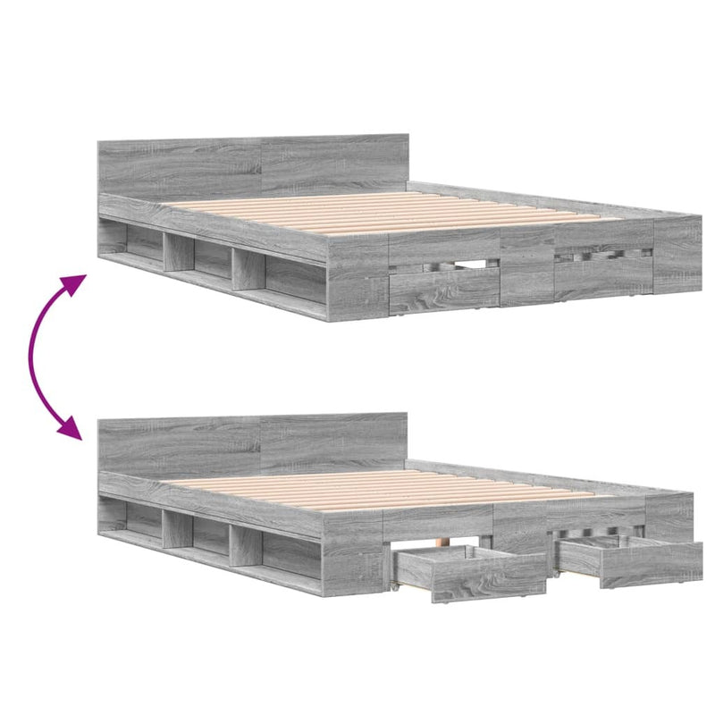 Bed Frame with Drawers without Mattress Grey Sonoma 120x190 cm Small Double