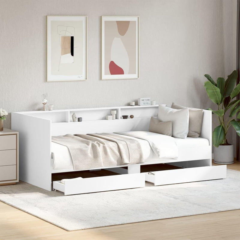 Daybed with Drawers without Mattress White 90x190 cm Single