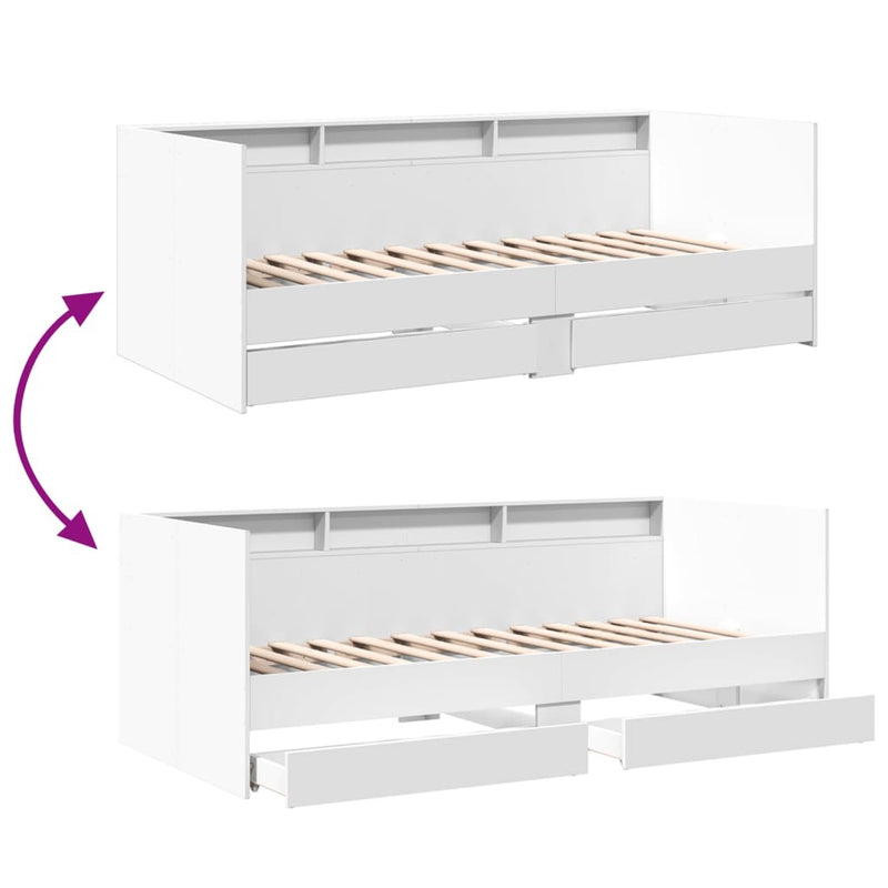 Daybed with Drawers without Mattress White 90x190 cm Single