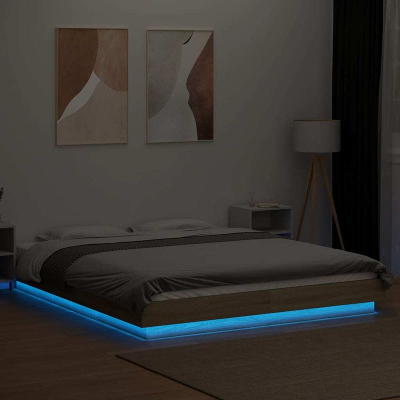 Bed Frame with LED Lights without Mattress Sonoma Oak 150x200cm