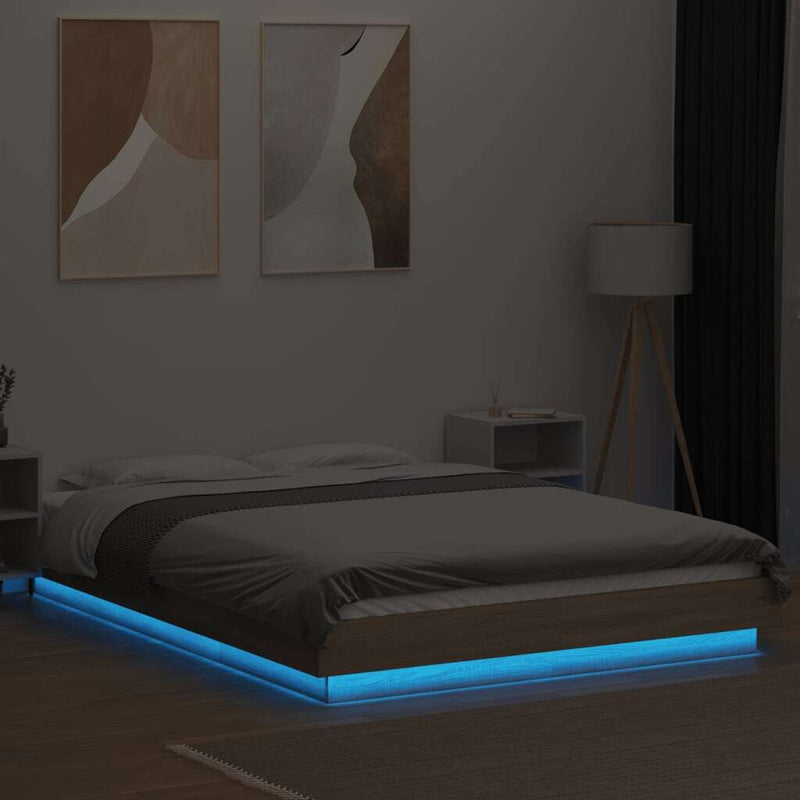 Bed Frame with LED Lights without Mattress Sonoma Oak 135x190cm