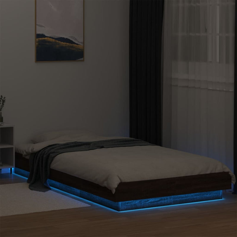 Bed Frame with LED Lights without Mattress Brown Oak 90x190cm