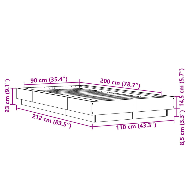 Bed Frame without Mattress Black 90x200 cm