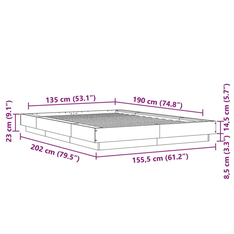 Bed Frame without Mattress Concrete Grey 135x190 cm Double