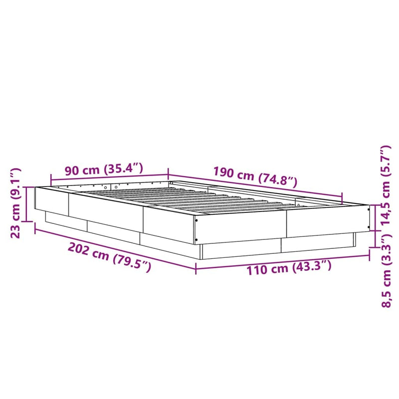 Bed Frame without Mattress Smoked Oak 90x190 cm Single