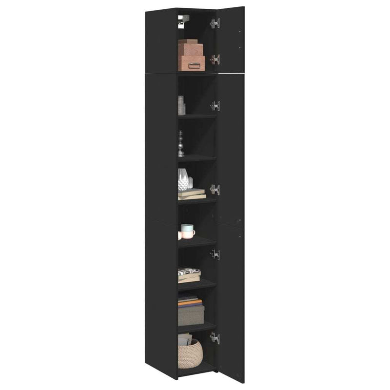 Slim Storage Cabinet Black 30x42.5x225 cm Engineered Wood