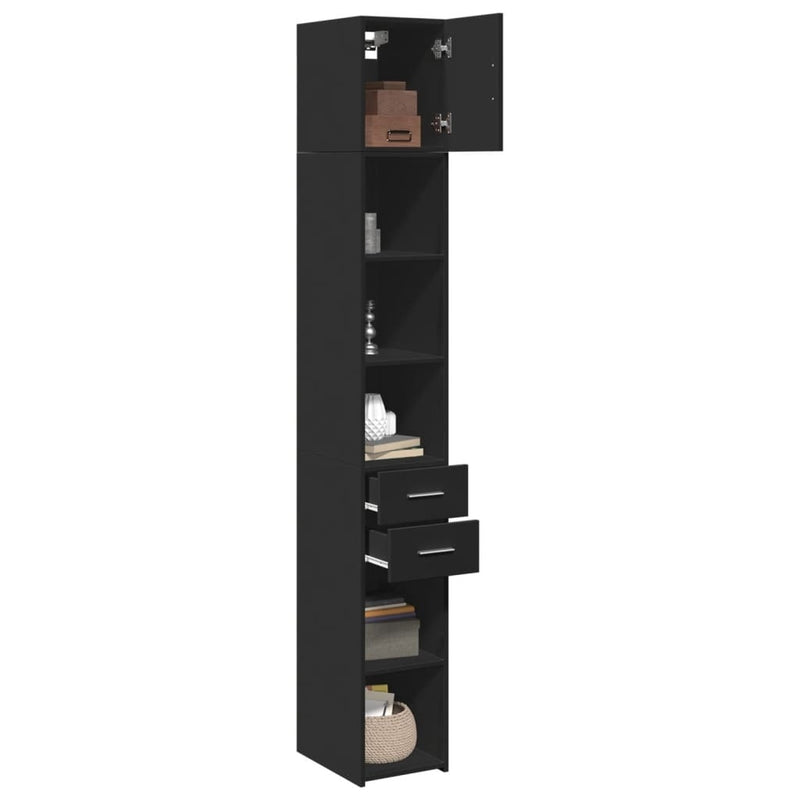 Slim Storage Cabinet Black 30x42.5x225 cm Engineered Wood