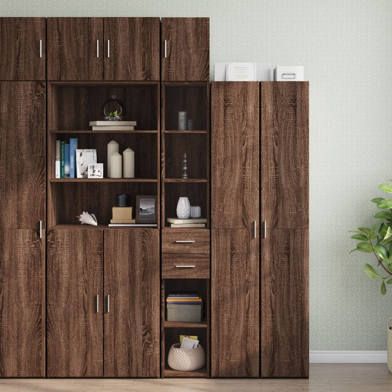 Slim Storage Cabinet Brown Oak 30x42.5x225 cm Engineered Wood