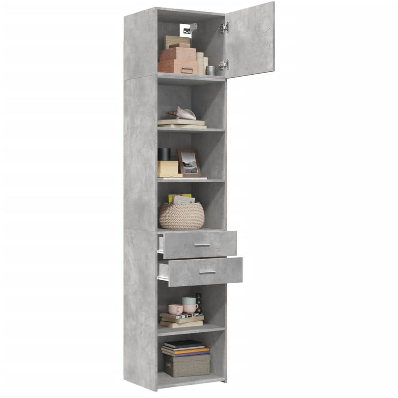 Slim Storage Cabinet Concrete Grey 50x42.5x225 cm Engineered Wood