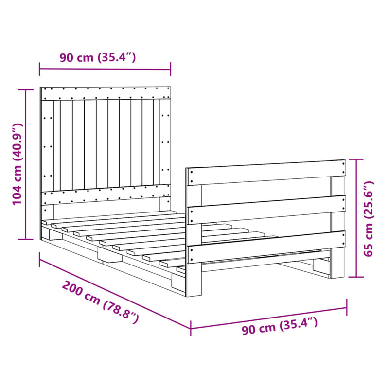 Bed Frame without Mattress with Headboard 90x200 cm Solid Wood