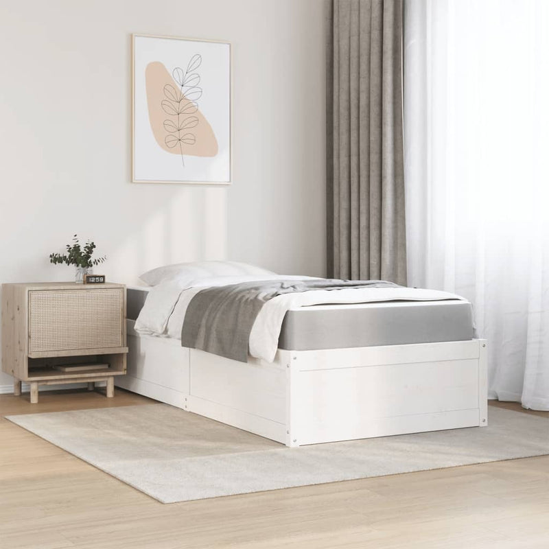 Bed with Mattress White 90x200 cm Solid Wood Pine