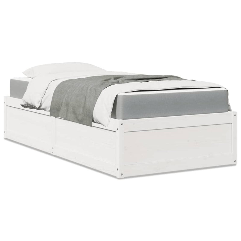 Bed with Mattress White 90x200 cm Solid Wood Pine