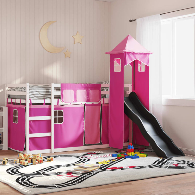 Bunk Bed without Mattress with Slide and Curtains Pink 80x200 cm