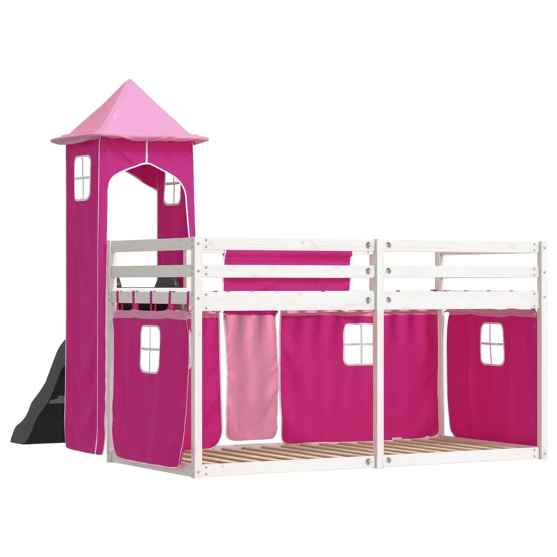 Bunk Bed without Mattress with Slide and Curtains Pink 80x200 cm