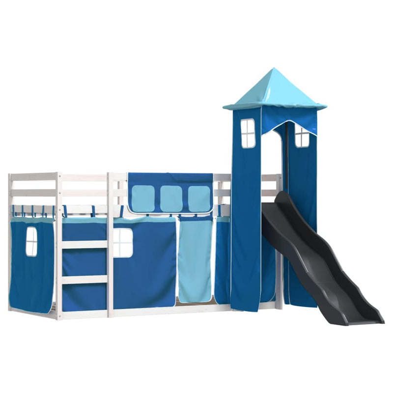 Bunk Bed without Mattress with Slide and Curtains Blue 90x190 cm Single