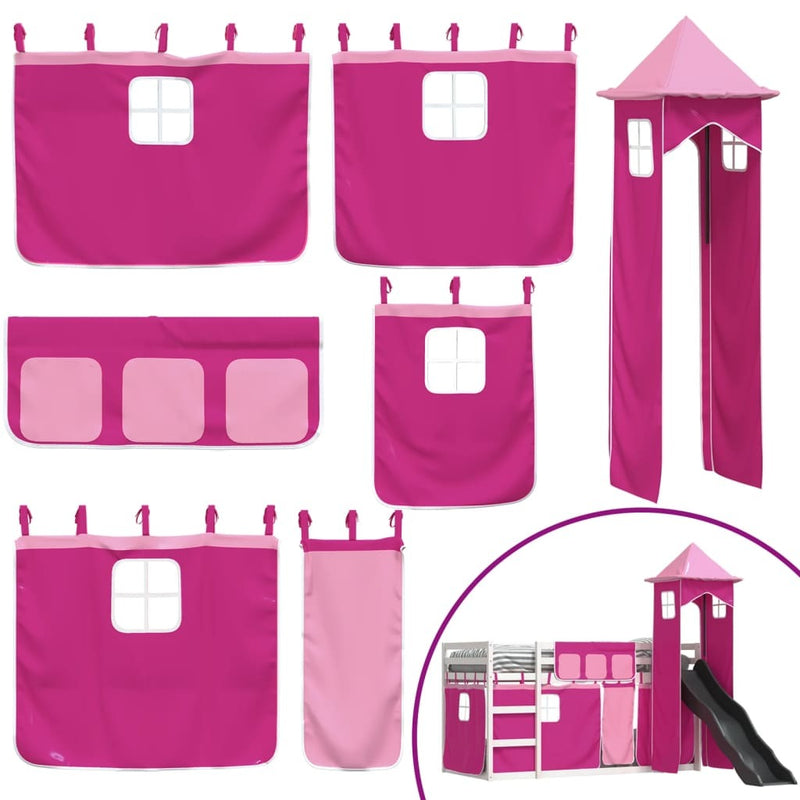 Bunk Bed without Mattress with Slide and Curtains Pink 90x190 cm Single