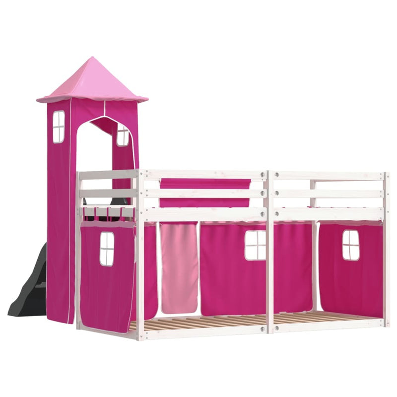 Bunk Bed without Mattress with Slide and Curtains Pink 90x190 cm Single