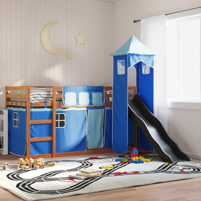 Bunk Bed without Mattress with Slide and Curtains Blue 90x190 cm Single