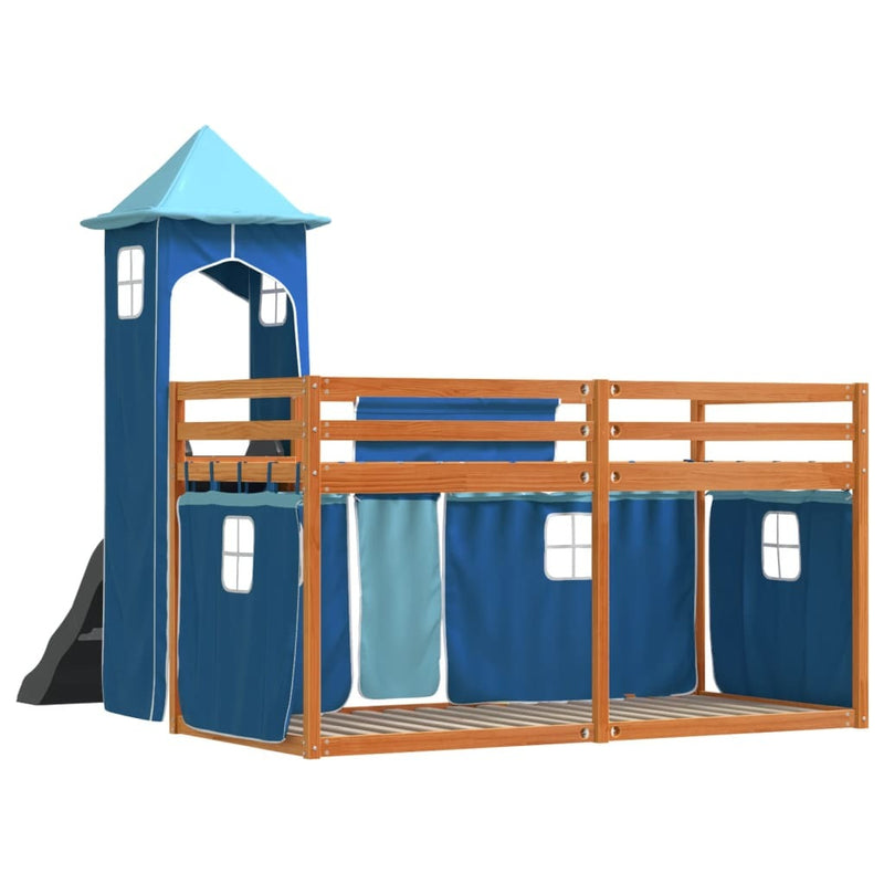 Bunk Bed without Mattress with Slide and Curtains Blue 90x190 cm Single