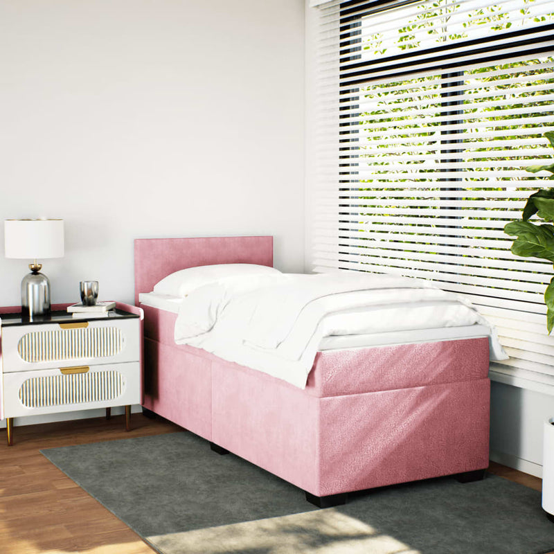 Box Spring Bed with Mattress Pink 90x190 cm Velvet