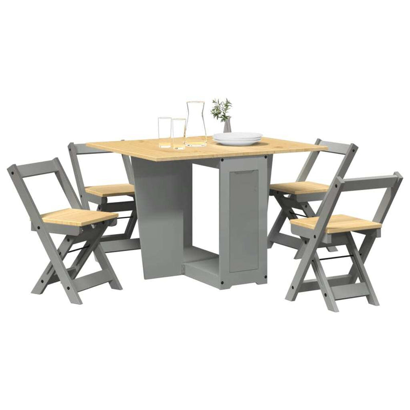 5 Piece Butterfly Dining Set Corona Foldable Grey Pinewood