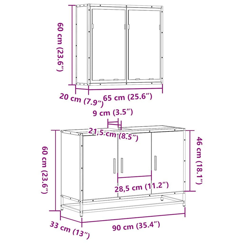 2 Piece Bathroom Furniture Set Brown Oak Engineered Wood