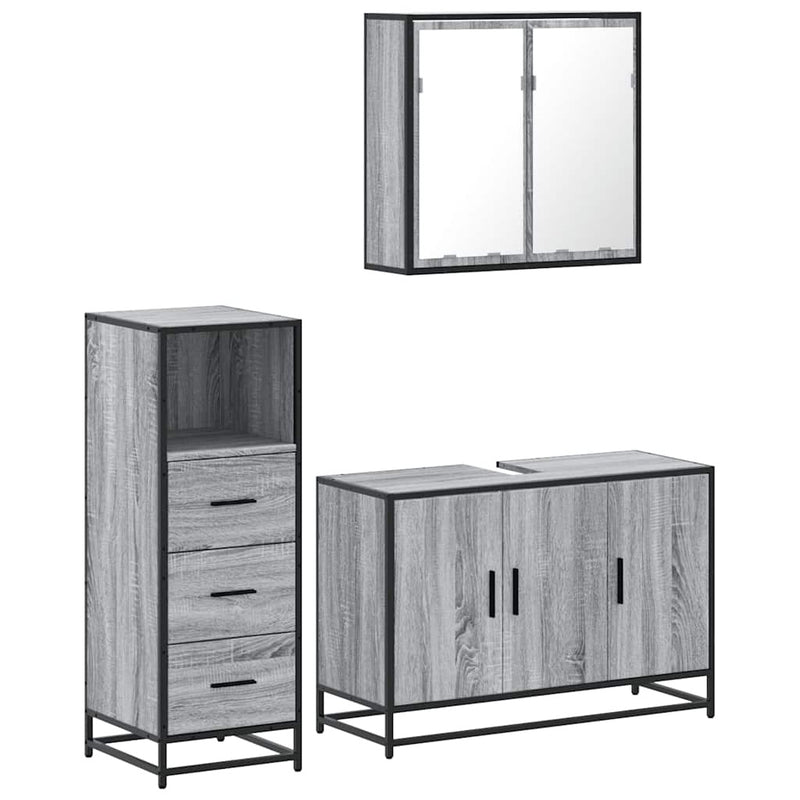 3 Piece Bathroom Furniture Set Grey Sonoma Engineered Wood