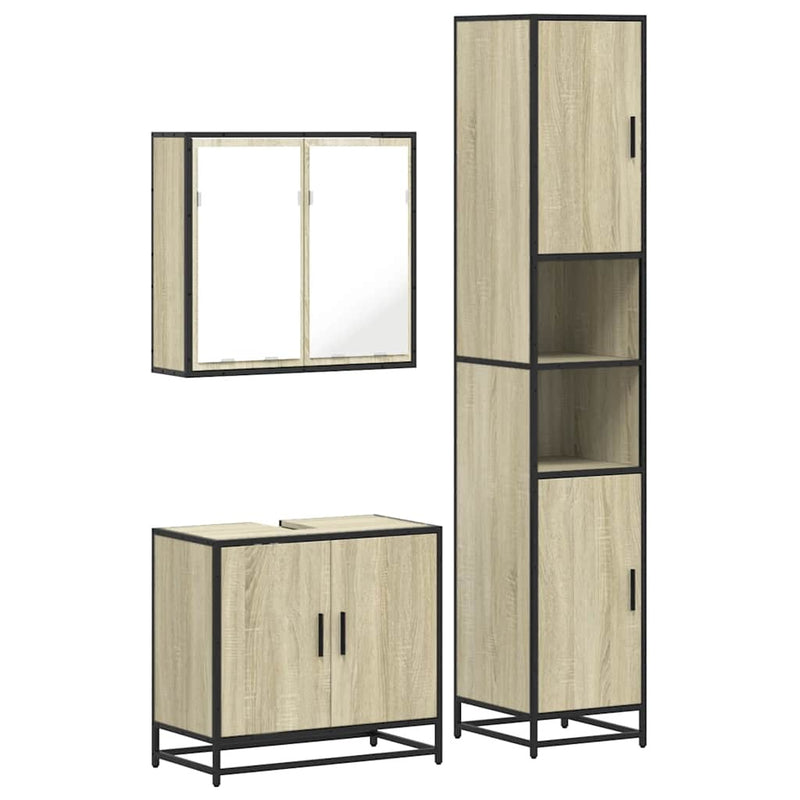 3 Piece Bathroom Furniture Set Sonoma Oak Engineered Wood