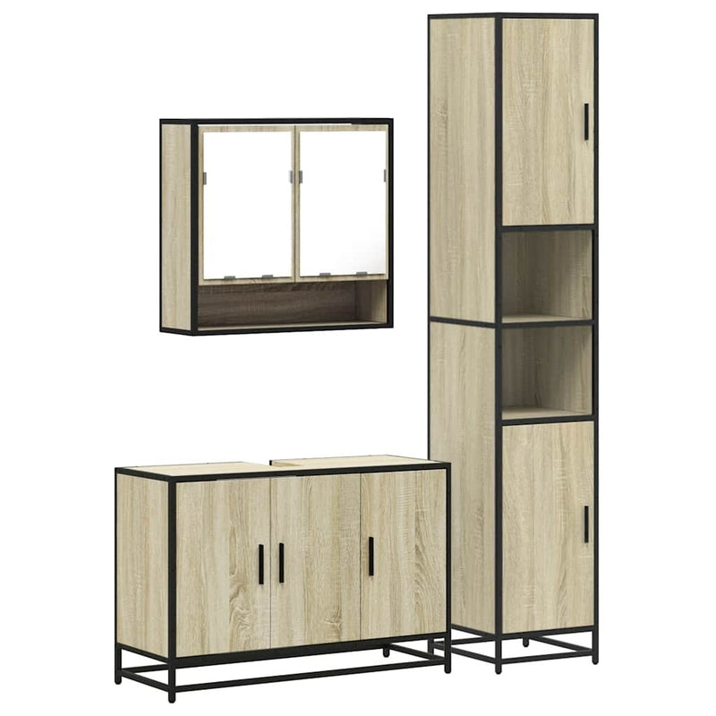 3 Piece Bathroom Furniture Set Sonoma Oak Engineered Wood