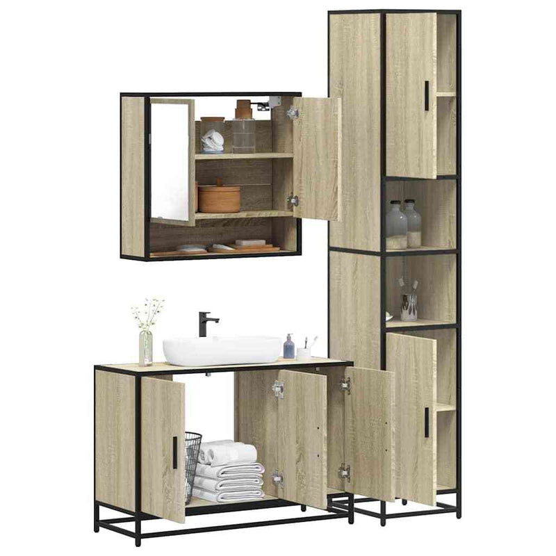 3 Piece Bathroom Furniture Set Sonoma Oak Engineered Wood