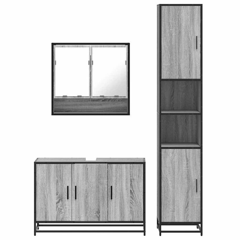 3 Piece Bathroom Furniture Set Grey Sonoma Engineered Wood