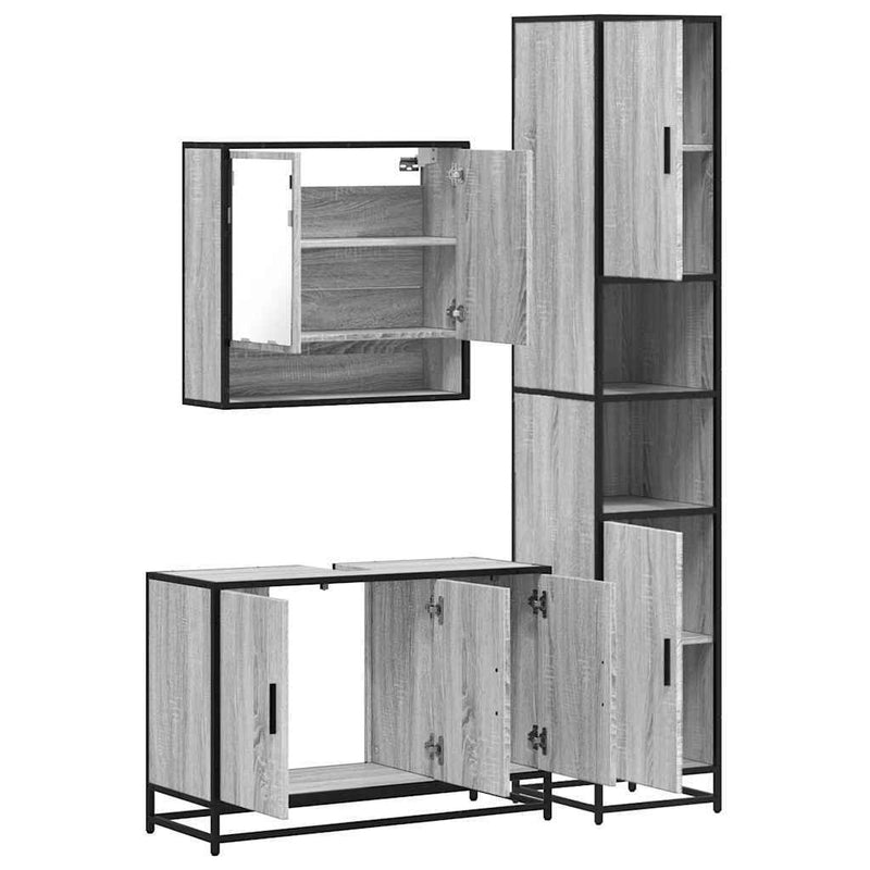 3 Piece Bathroom Furniture Set Grey Sonoma Engineered Wood