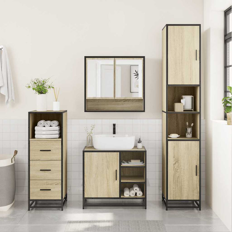 3 Piece Bathroom Furniture Set Sonoma Oak Engineered Wood