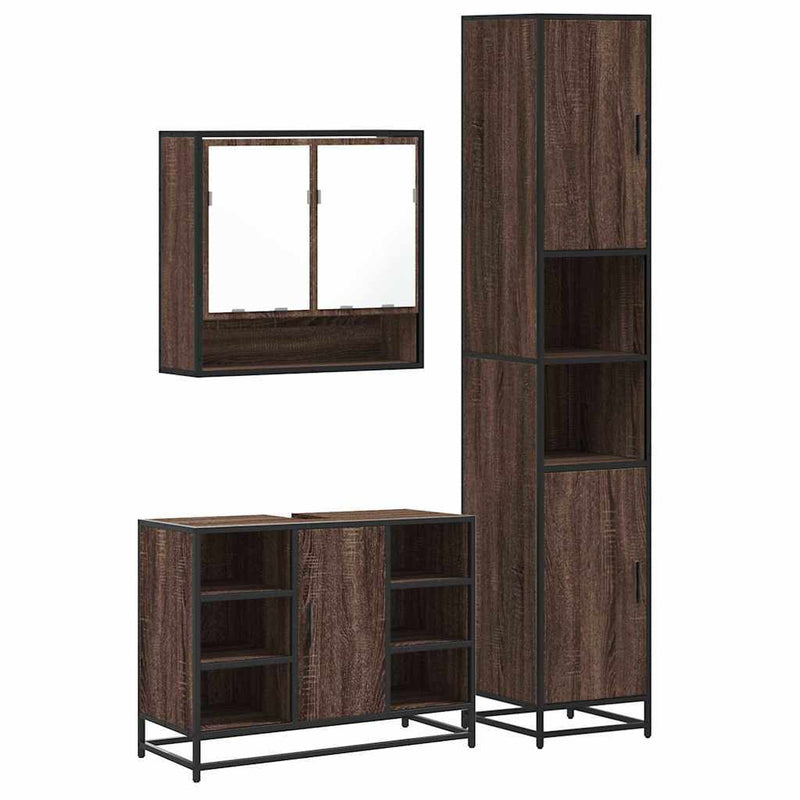 3 Piece Bathroom Furniture Set Brown Oak Engineered Wood