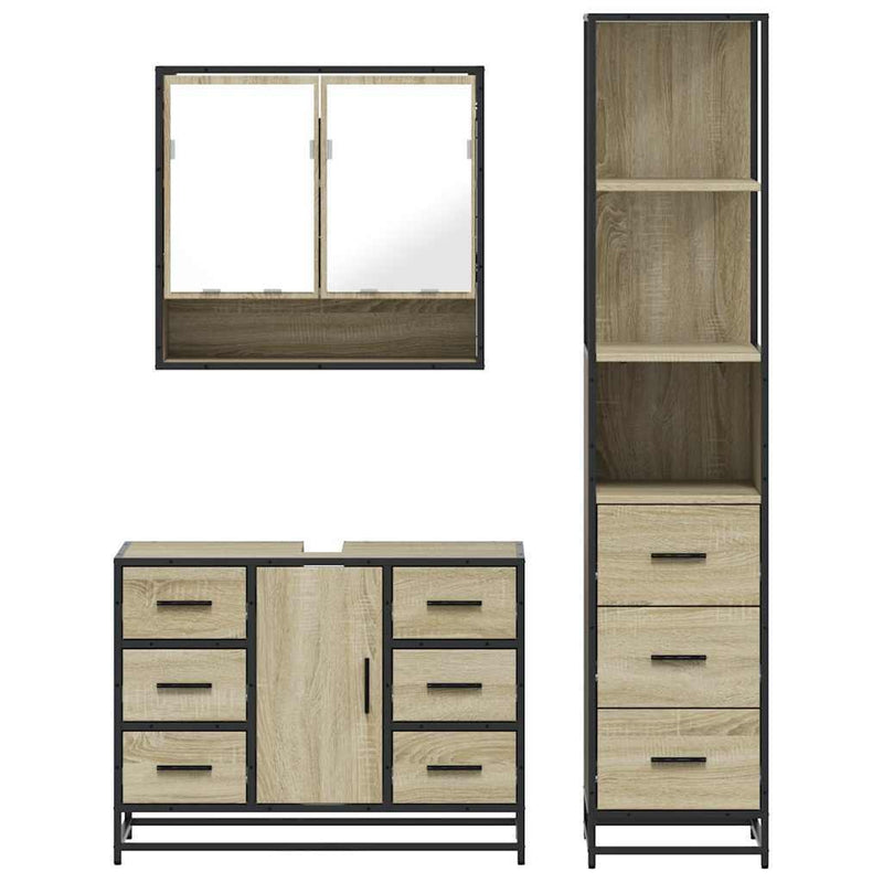 3 Piece Bathroom Furniture Set Sonoma Oak Engineered Wood