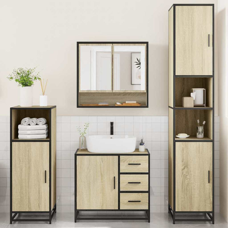 4?Piece Bathroom Furniture Set?Smoked Oak Engineered Wood