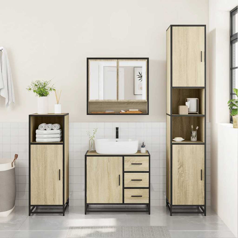 4?Piece Bathroom Furniture Set?Smoked Oak Engineered Wood