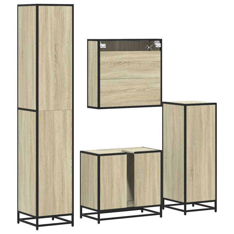 4?Piece Bathroom Furniture Set?Smoked Oak Engineered Wood