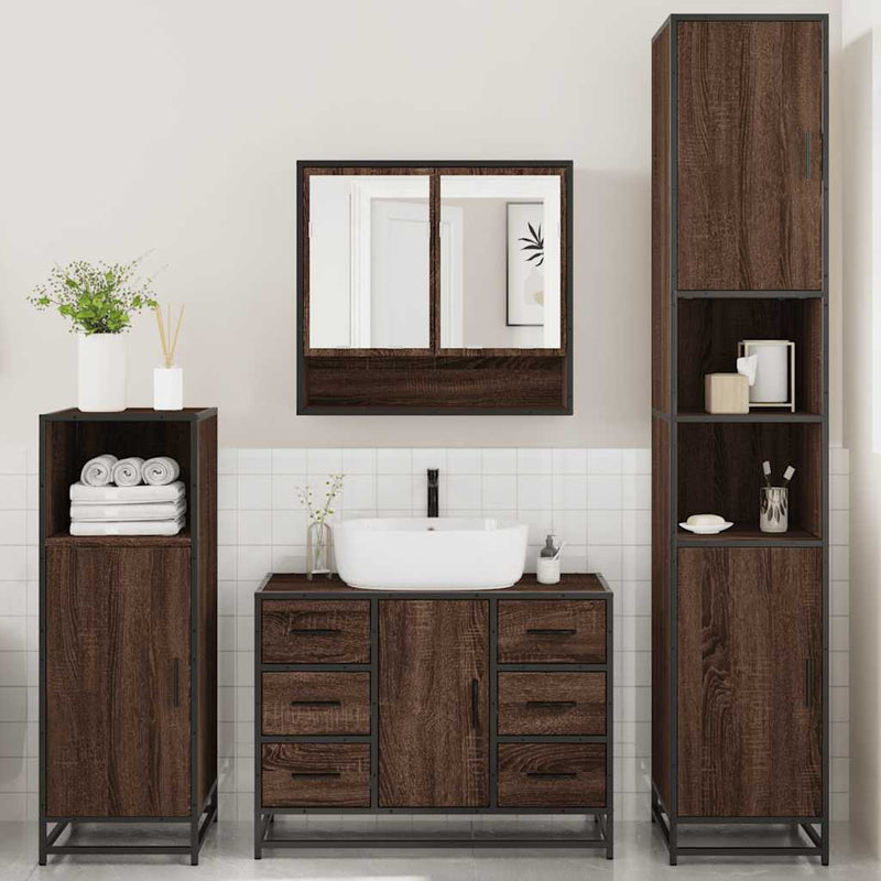 4?Piece Bathroom Furniture Set?Brown Oak Engineered Wood